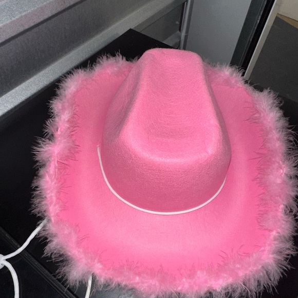 Pink Cowboy Hat with Feather Trim - Picture 4 of 4